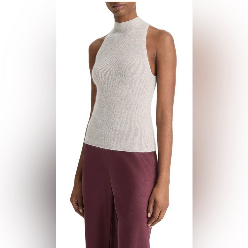 Vince Metallic Mock Neck Alpaca Blend Tank